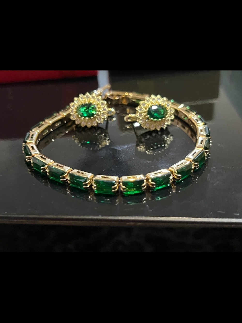 14k Gold Plated Tennis Bracelet and Halo Earrings Set